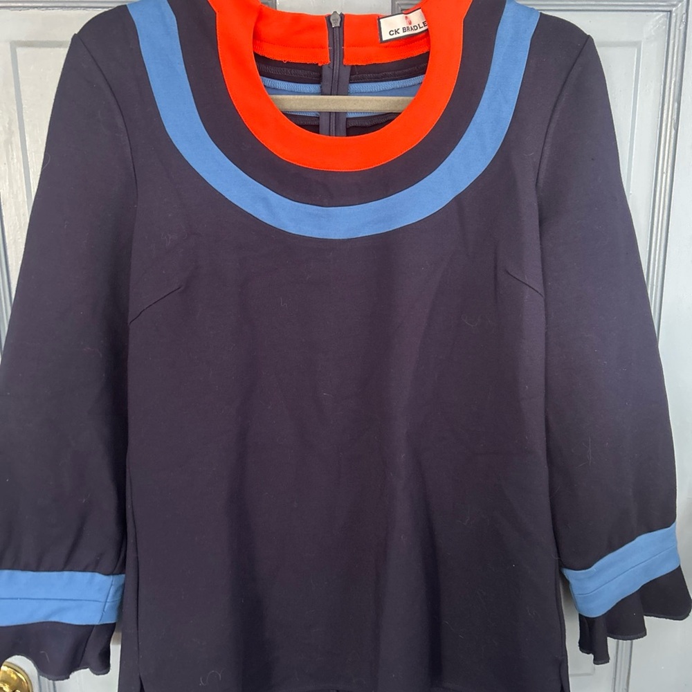CK Bradley Navy Blouse with Blue and Orange Trim size L